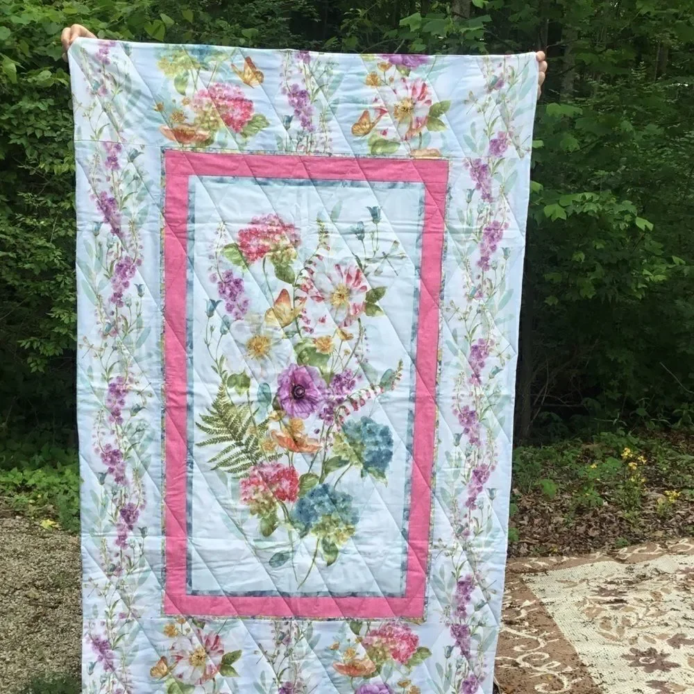 NWT Handcrafted Pastels Floral Quilt